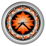 Orange_Sri_Yantra Wall Clock (Silver)