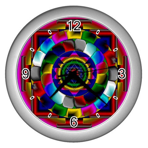 Sri Yantra Wall Clock (Silver with 4 black numbers) from ArtsNow.com Front