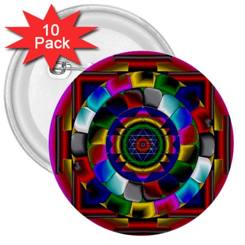 Sri Yantra 3  Button (10 pack) from ArtsNow.com Front