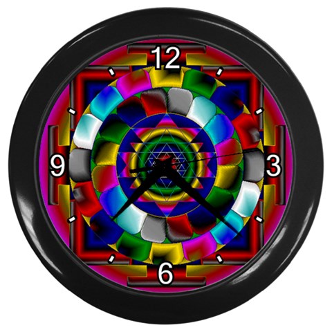 Sri Yantra Wall Clock (Black with 4 white numbers) from ArtsNow.com Front