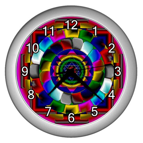 Sri Yantra Wall Clock (Silver with 12 white numbers) from ArtsNow.com Front