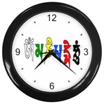 OMPH text Wall Clock (Black with 4 black numbers)