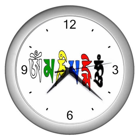 OMPH text  Wall Clock (Silver with 4 black numbers) from ArtsNow.com Front