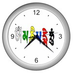 OMPH text  Wall Clock (Silver with 4 black numbers)