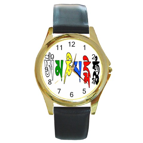 OMPH Text Round Gold Metal Watch from ArtsNow.com Front