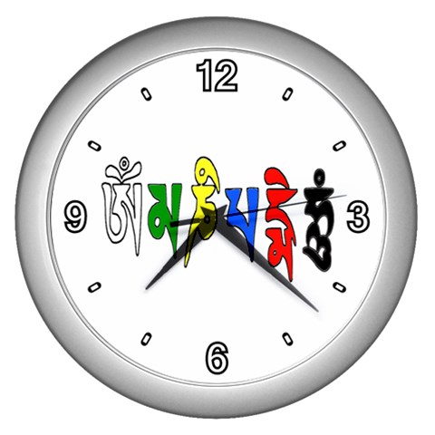 OMPH text  Wall Clock (Silver with 4 white numbers) from ArtsNow.com Front