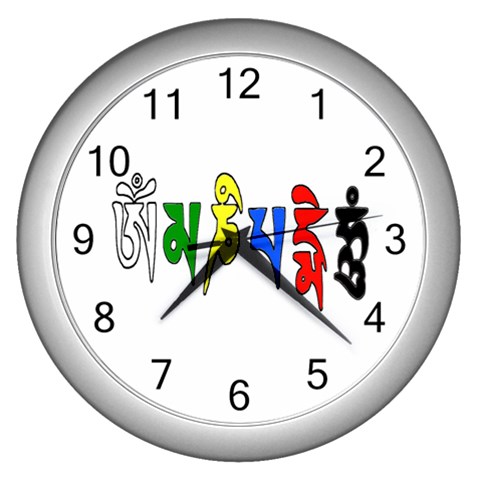 OMPH text  Wall Clock (Silver with 12 black numbers) from ArtsNow.com Front