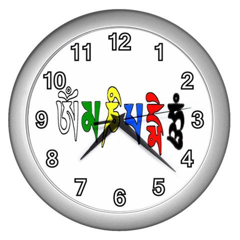 OMPH text  Wall Clock (Silver with 12 white numbers) from ArtsNow.com Front