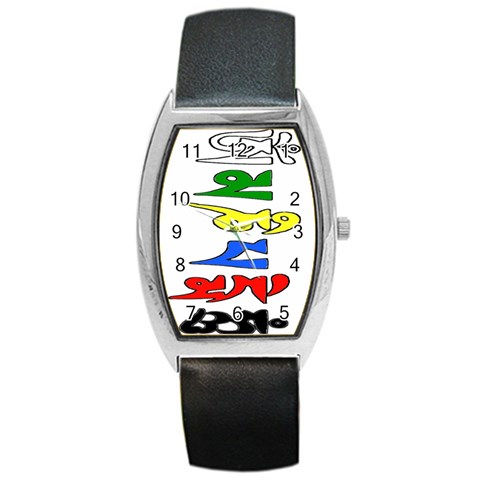 OMPH Text Barrel Style Metal Watch from ArtsNow.com Front