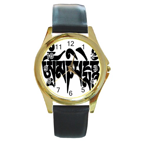 OMPH Text Round Gold Metal Watch from ArtsNow.com Front