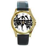 OMPH Text Round Gold Metal Watch