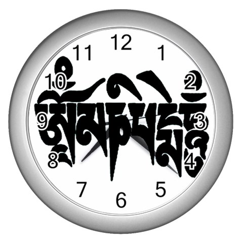 OMPH text  Wall Clock (Silver with 12 black numbers) from ArtsNow.com Front