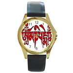 OMPH Text Round Gold Metal Watch