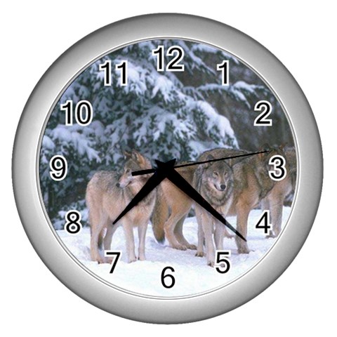 wolf_pictures_2 Wall Clock (Silver) from ArtsNow.com Front