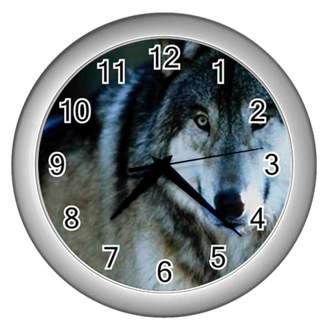 wolf_pictures Wall Clock (Silver) from ArtsNow.com Front