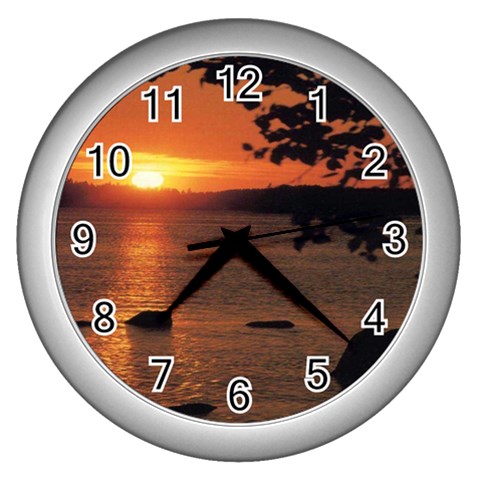 sun_set_pictures Wall Clock (Silver) from ArtsNow.com Front