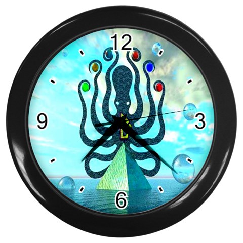 Star Nation Octopus Wall Clock (Black with 4 black numbers) from ArtsNow.com Front