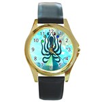 Star Nation Octopus Round Gold Metal Watch