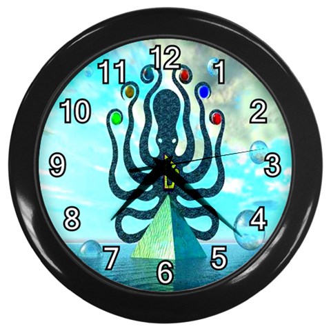 Star Nation Octopus Wall Clock (Black with 12 white numbers) from ArtsNow.com Front