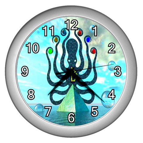 Star Nation Octopus Wall Clock (Silver with 12 white numbers) from ArtsNow.com Front