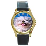 Peke Poodle  Round Gold Metal Watch