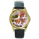 kitten-02 Round Gold Metal Watch