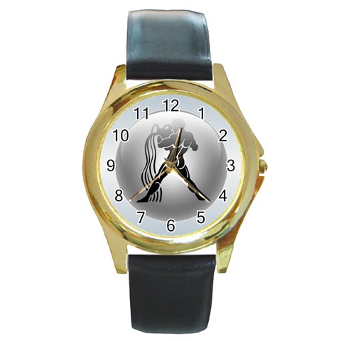 Aquarius Round Gold Metal Watch from ArtsNow.com Front