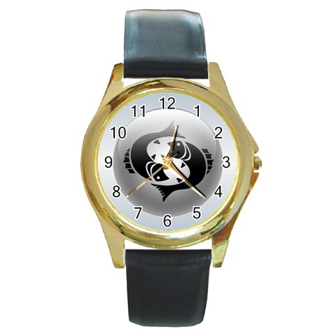 Pisces Round Gold Metal Watch from ArtsNow.com Front