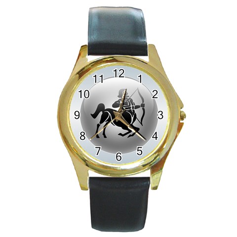 Sagittarius Round Gold Metal Watch from ArtsNow.com Front