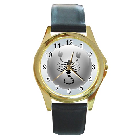 Scorpio Round Gold Metal Watch from ArtsNow.com Front