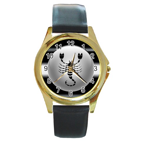 Scorpio Round Gold Metal Watch from ArtsNow.com Front