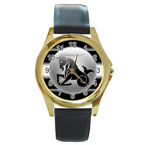 Capricorn Round Gold Metal Watch from ArtsNow.com Front