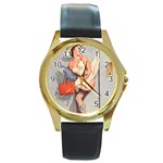 pinup_10 Round Gold Metal Watch