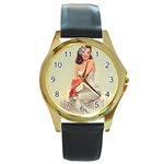 pinup_3 Round Gold Metal Watch