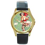 pinup_1 Round Gold Metal Watch