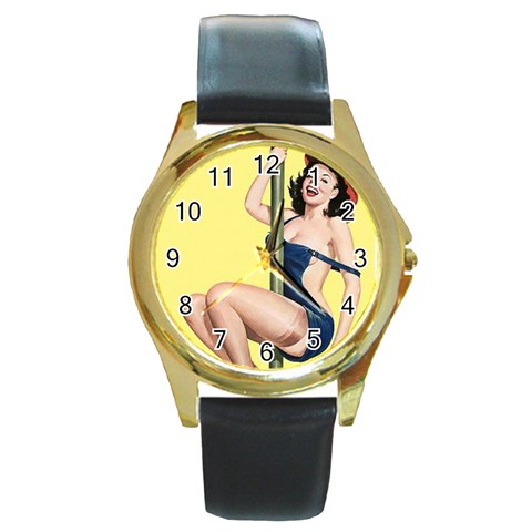 PINUP072 Round Gold Metal Watch from ArtsNow.com Front