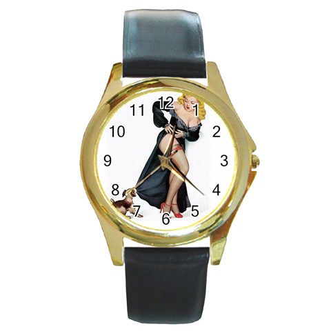 PINUP071 Round Gold Metal Watch from ArtsNow.com Front