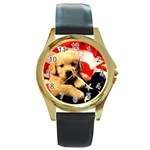 Dog_puppy_pictures Round Gold Metal Watch