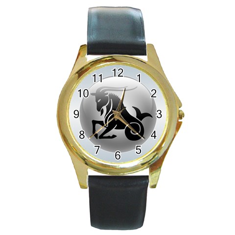 Capricorn Round Gold Metal Watch from ArtsNow.com Front