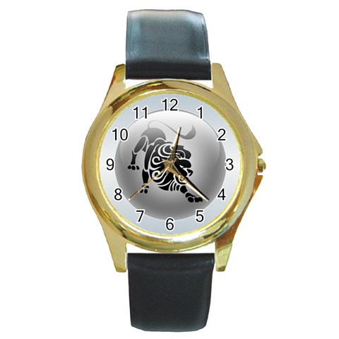 Leo Round Gold Metal Watch from ArtsNow.com Front