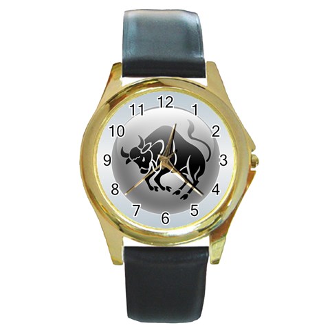 Taurus Round Gold Metal Watch from ArtsNow.com Front