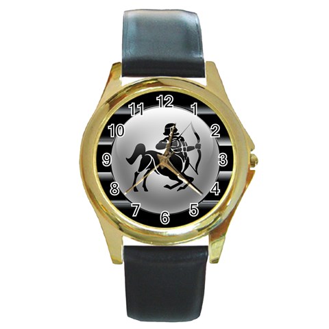 Sagittarius Round Gold Metal Watch from ArtsNow.com Front