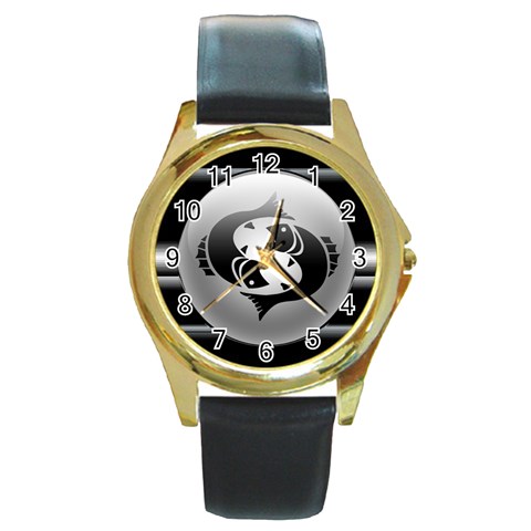 Pisces Round Gold Metal Watch from ArtsNow.com Front