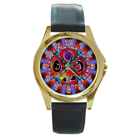 Conception Mandala Round Gold Metal Watch from ArtsNow.com Front