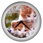 kitten-02 Wall Clock (Silver)