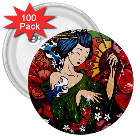 Geisha 3  Button (100 pack) from ArtsNow.com Front