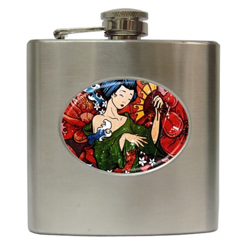 Geisha Hip Flask (6 oz) from ArtsNow.com Front