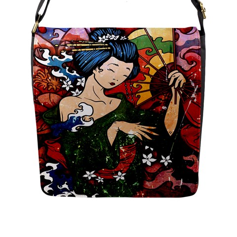 Geisha Flap Closure Messenger Bag (Large) from ArtsNow.com Front