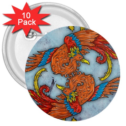 Chinese Phoenix 3  Button (10 pack) from ArtsNow.com Front