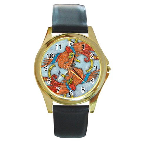 Chinese Phoenix Round Gold Metal Watch from ArtsNow.com Front